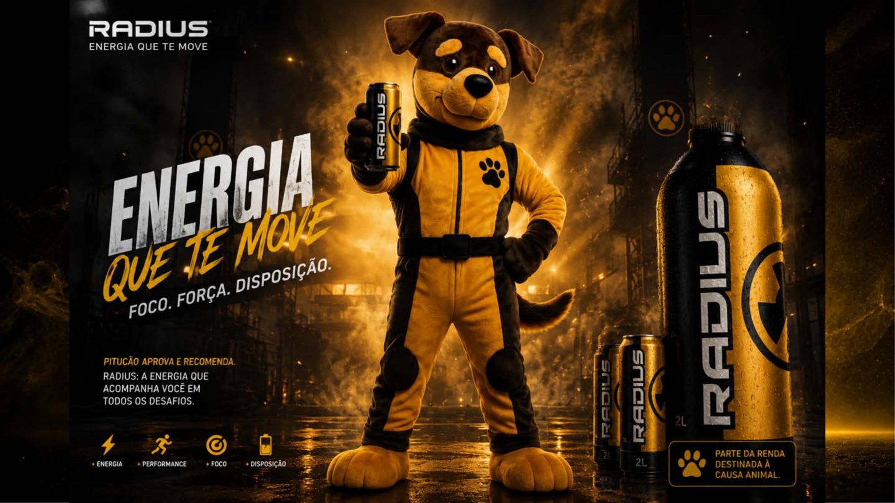 Mascote Pituco com a linha Radius